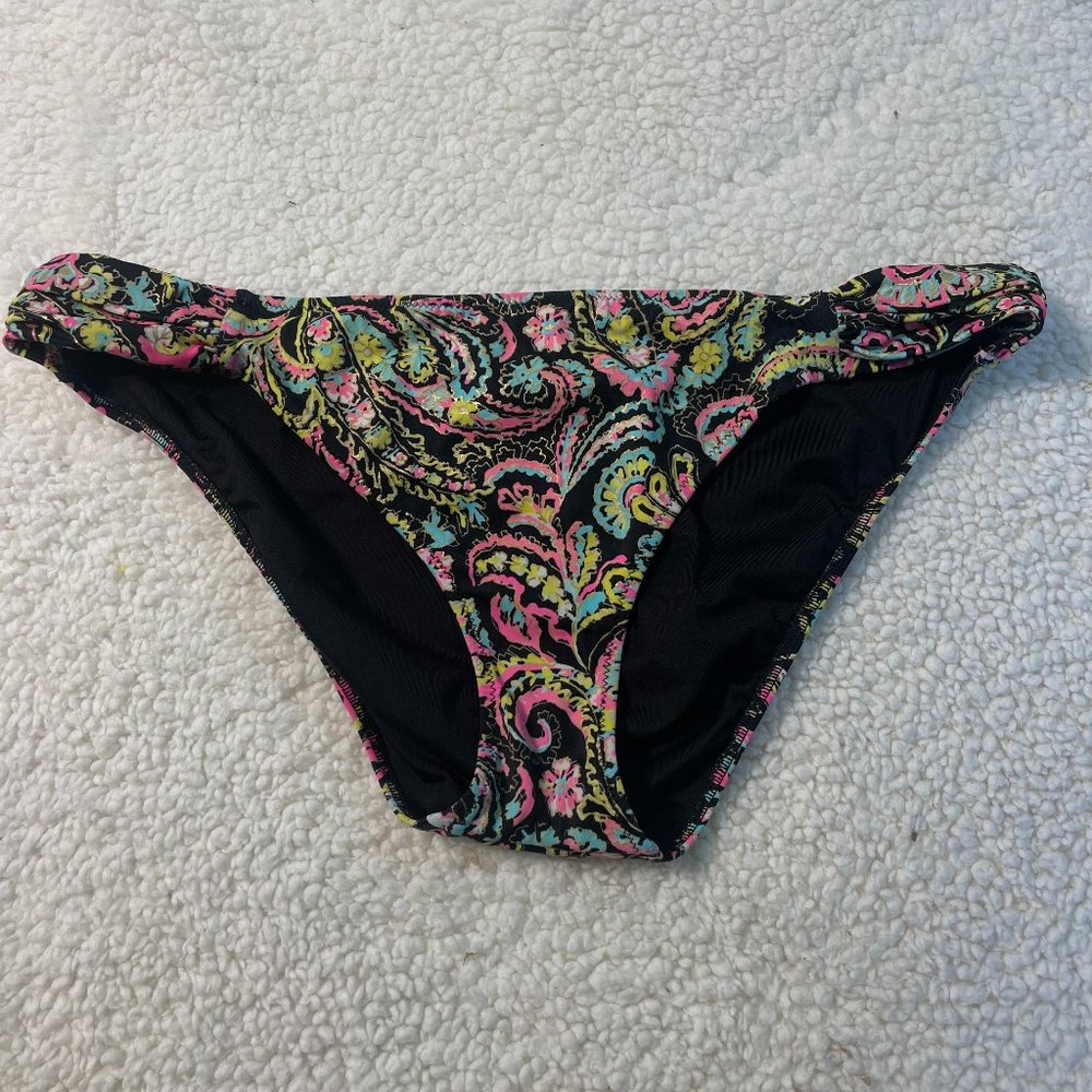 Victorias Secret Bikini Bottoms Large Knockout Neon Metallic Paisley Black
